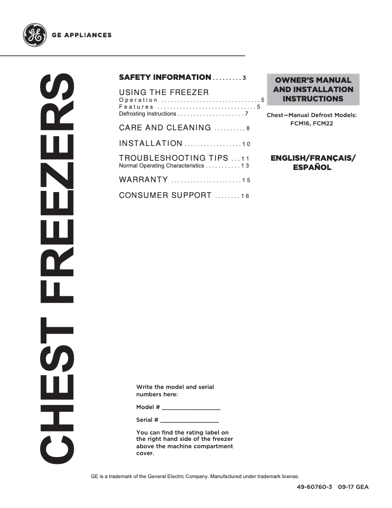 Página 1 del manual Manual de usuario GE FCM16DLWW