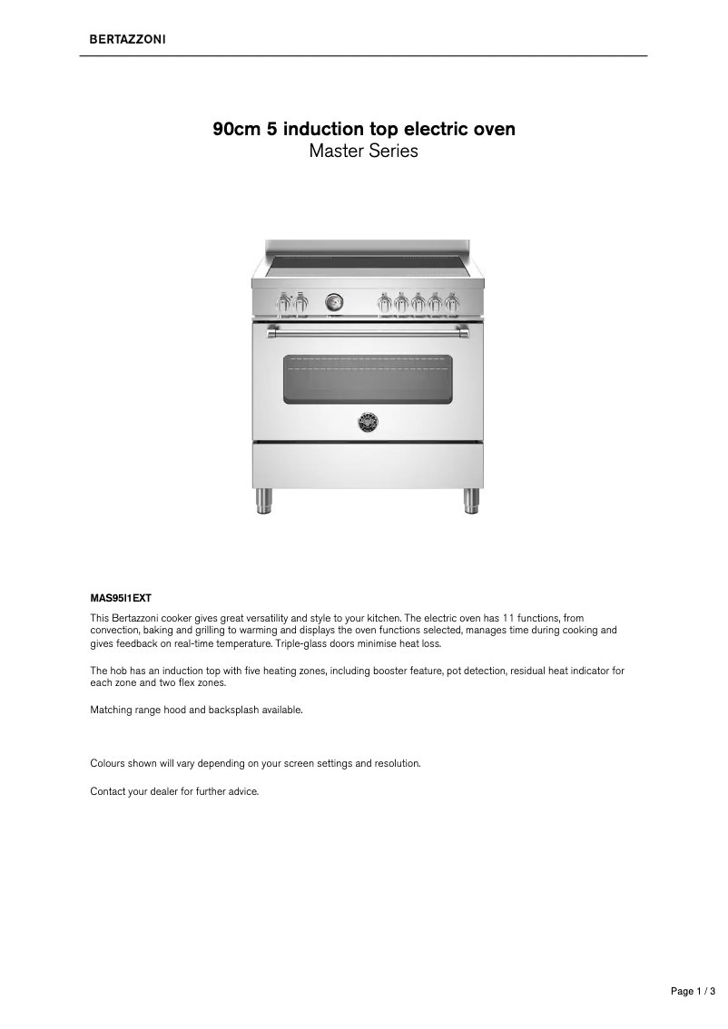 Página 1 del manual Ficha técnica Bertazzoni MAS95I1EXT