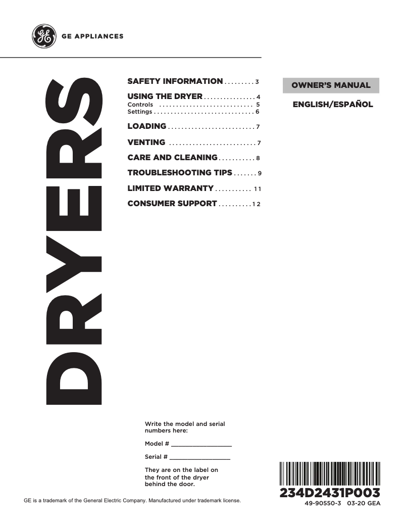 Página 1 del manual Manual de uso y mantenimiento GE GTD33EASKWW