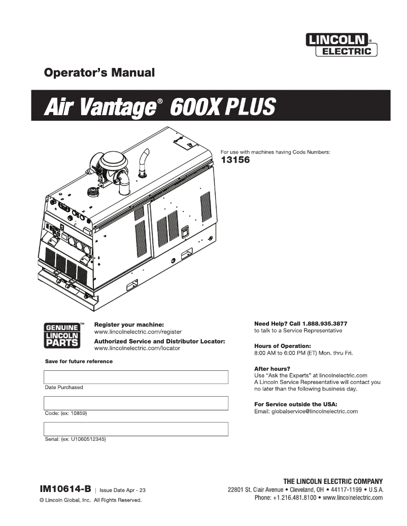 Página nº 1 - Manual de usuario Lincoln Electric Air Vantage 600X Plus