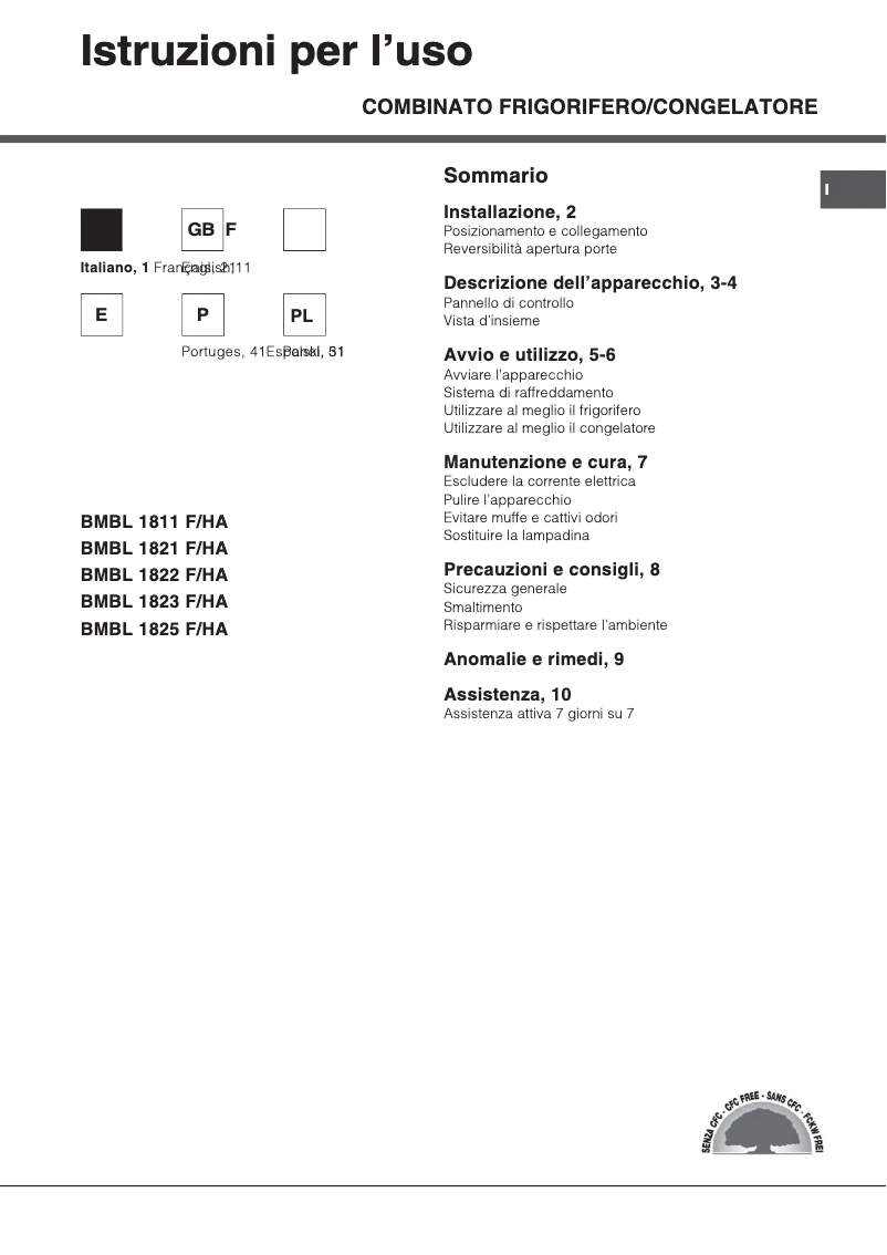 Página 1 del manual Manual de usuario Hotpoint Ariston BMBL 1822 F/HA