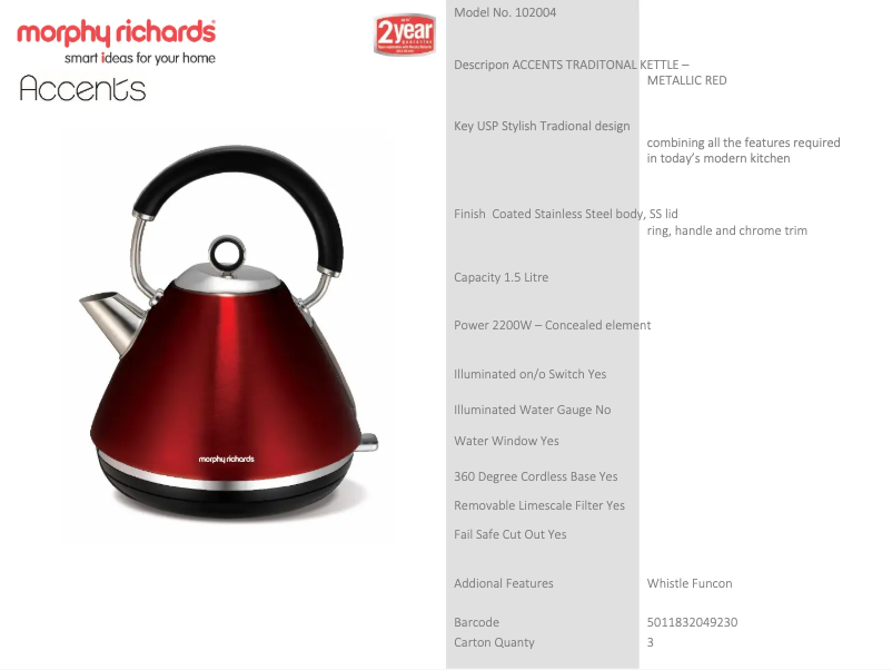 Página 1 del manual Ficha técnica Morphy Richards Accents 102004