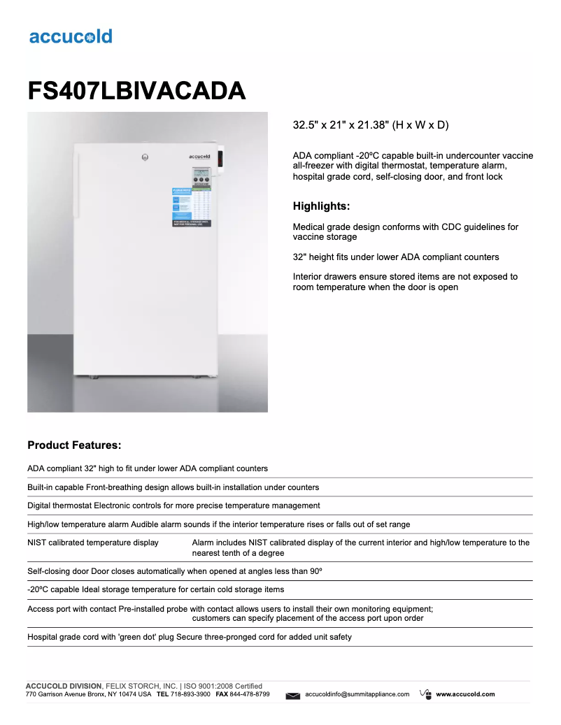 Imagen de la primera página del manual del dispositivo Accucold FS407LBIVACADA