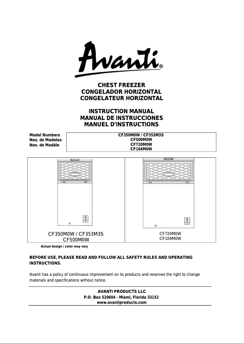 Página 1 del manual Manual de usuario Avanti CF500M0W