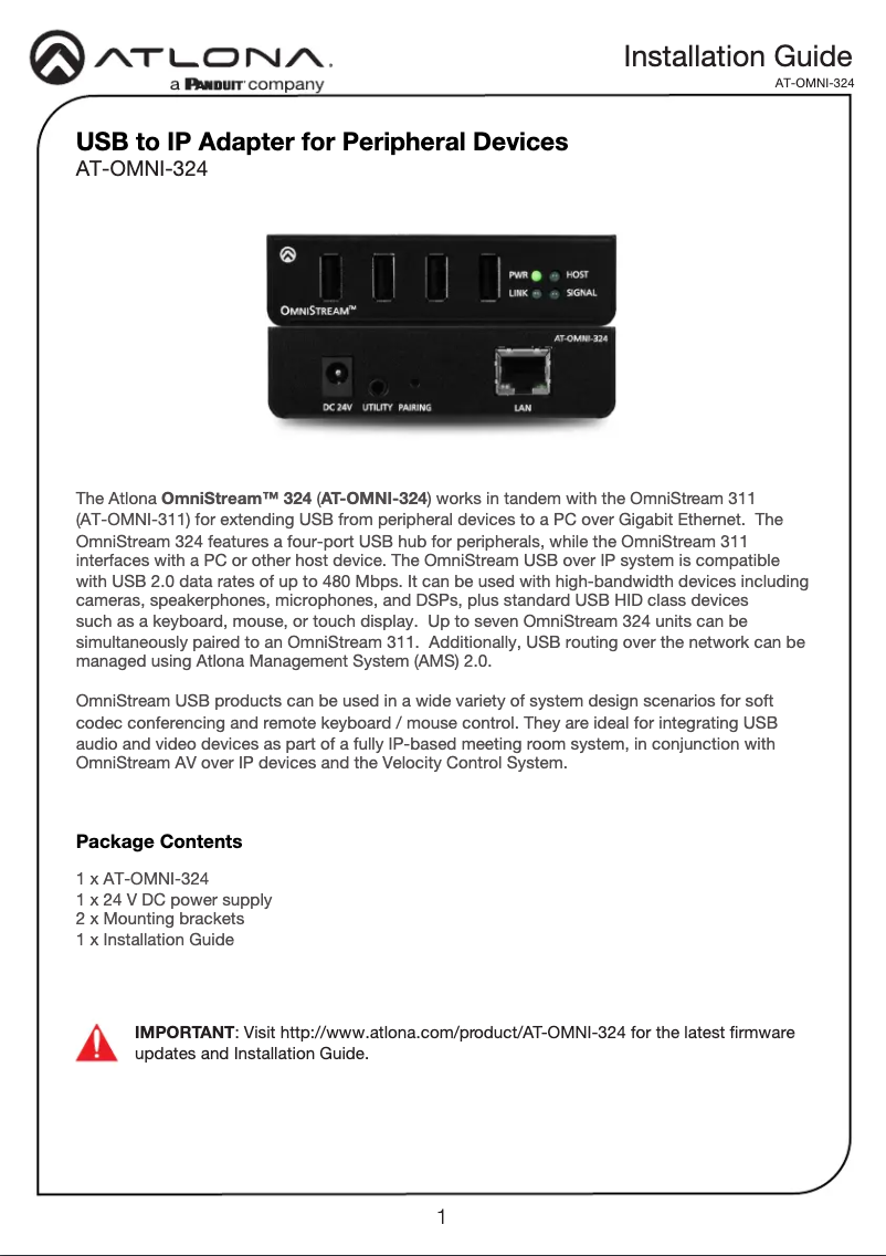 Página nº 1 - Guía de instalación Atlona AT-OMNI-324