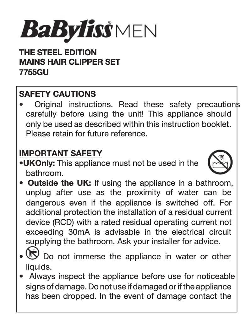 Página nº 1 - Manual de usuario BaByliss Steel Edition 7755GU