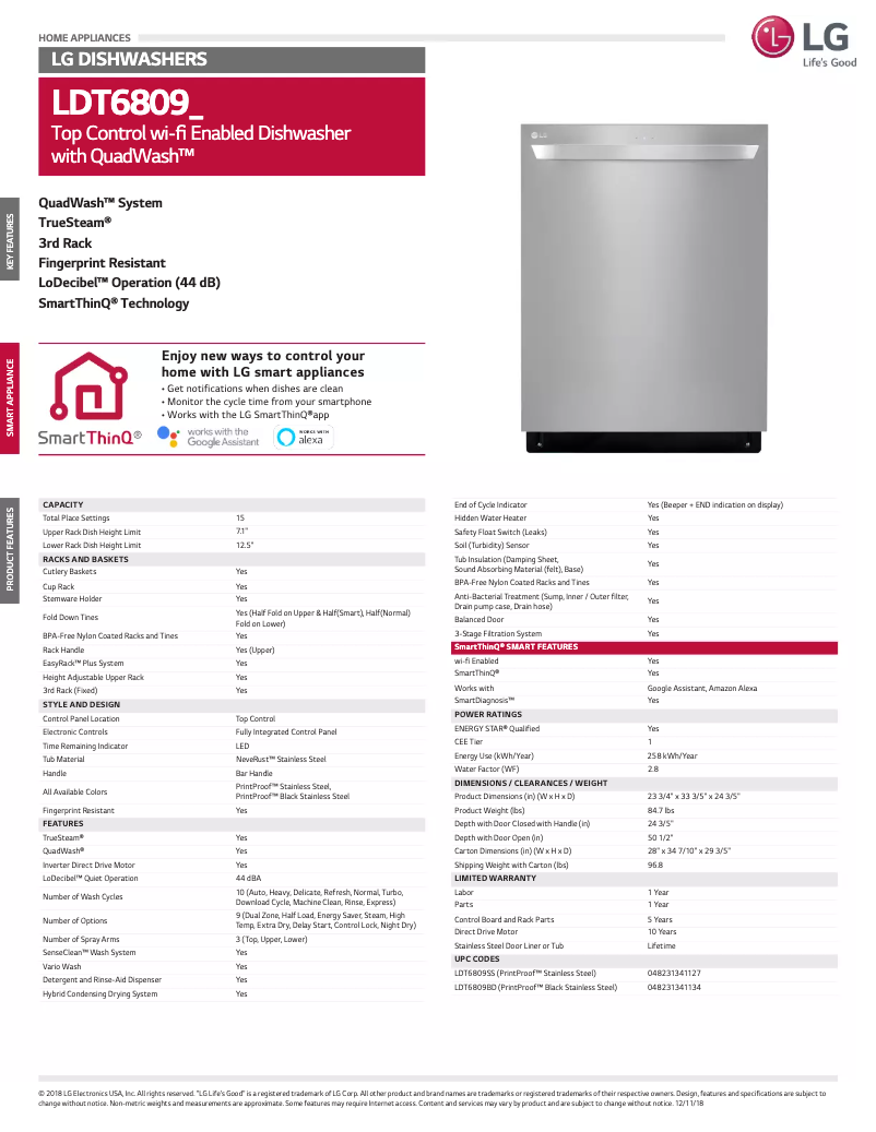 Página 1 del manual Ficha técnica LG LDT6809BD