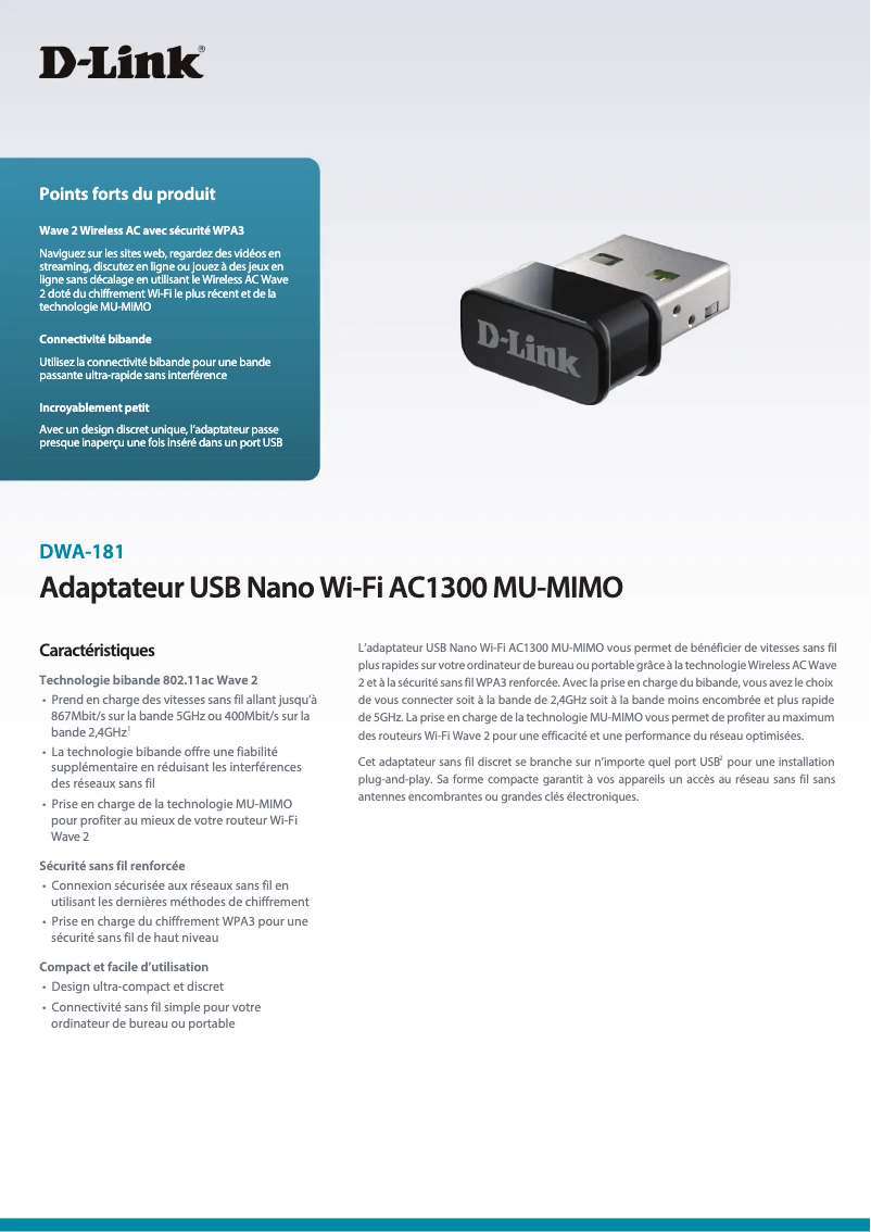 Imagen de la primera página del manual del dispositivo DWA-181