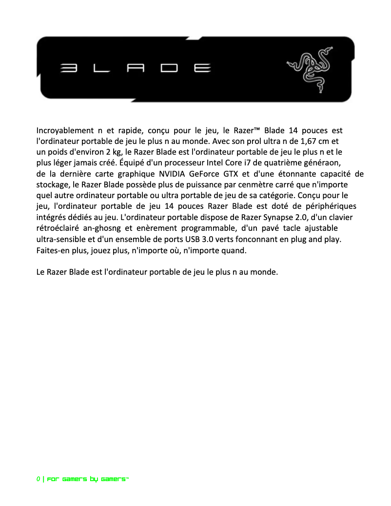 Imagen de la primera página del manual del dispositivo Blade 14