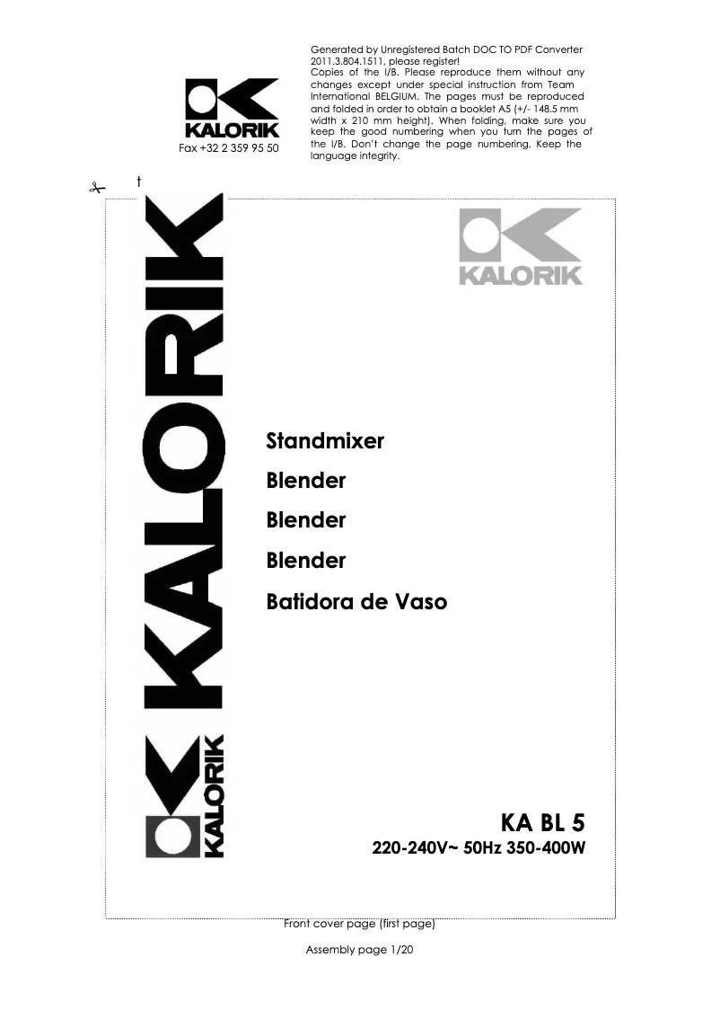 Página 1 del manual Manual de usuario Kalorik KA BL 5