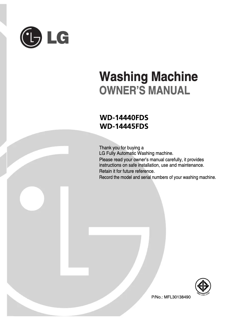 Página 1 del manual Manual de usuario LG WD-14445FDS