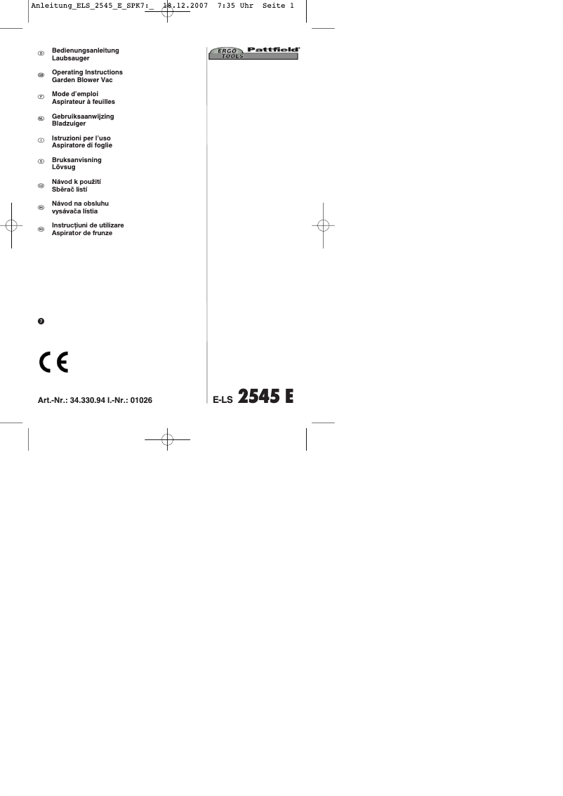 Página 1 del manual Manual de usuario Ergotools Pattfield E-LS 2545 E