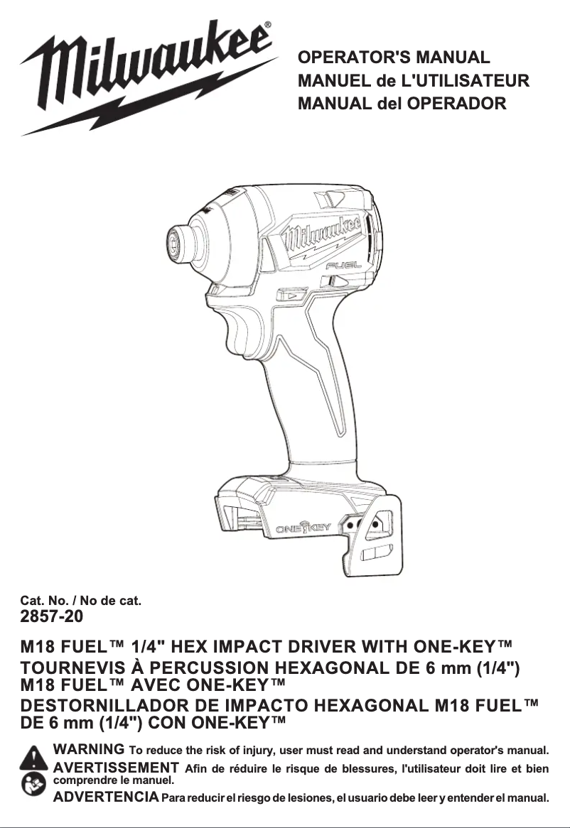 Imagen de la primera página del manual del dispositivo M18 Fuel One-Key 2857-22CT