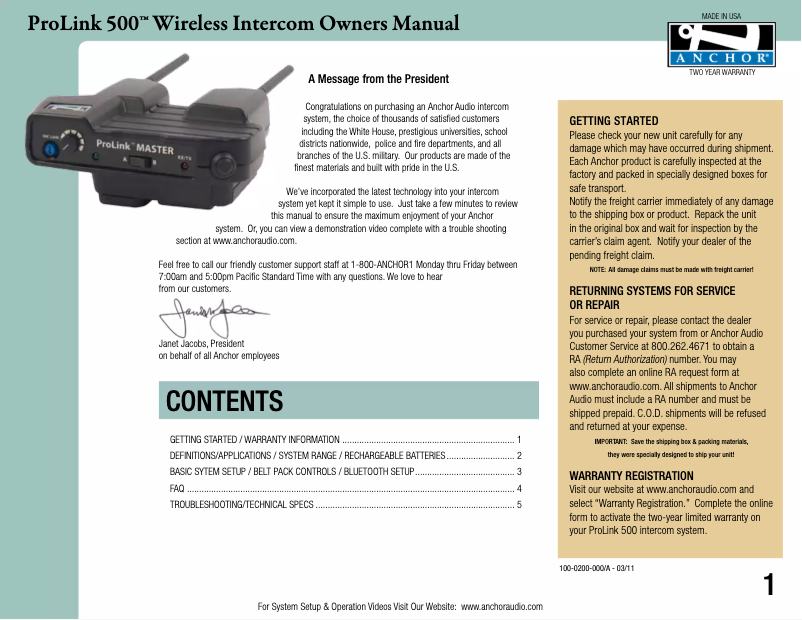 Imagen de la primera página del manual del dispositivo PRO-570/5D/2S