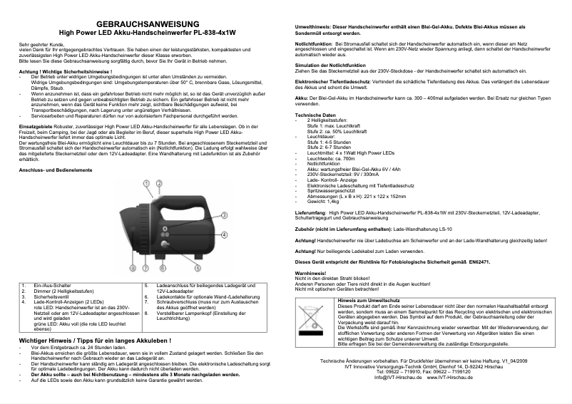 Imagen de la primera página del manual del dispositivo PL-838