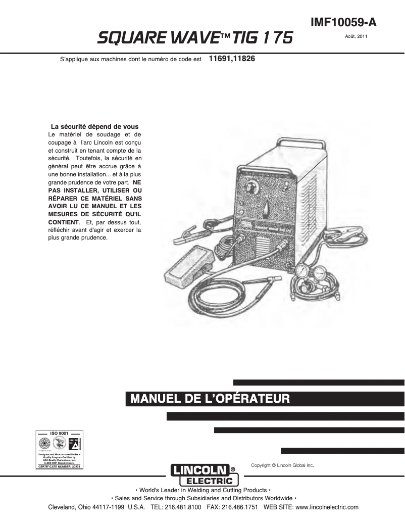 Imagen de la primera página del manual del dispositivo Square Wave TIG 175