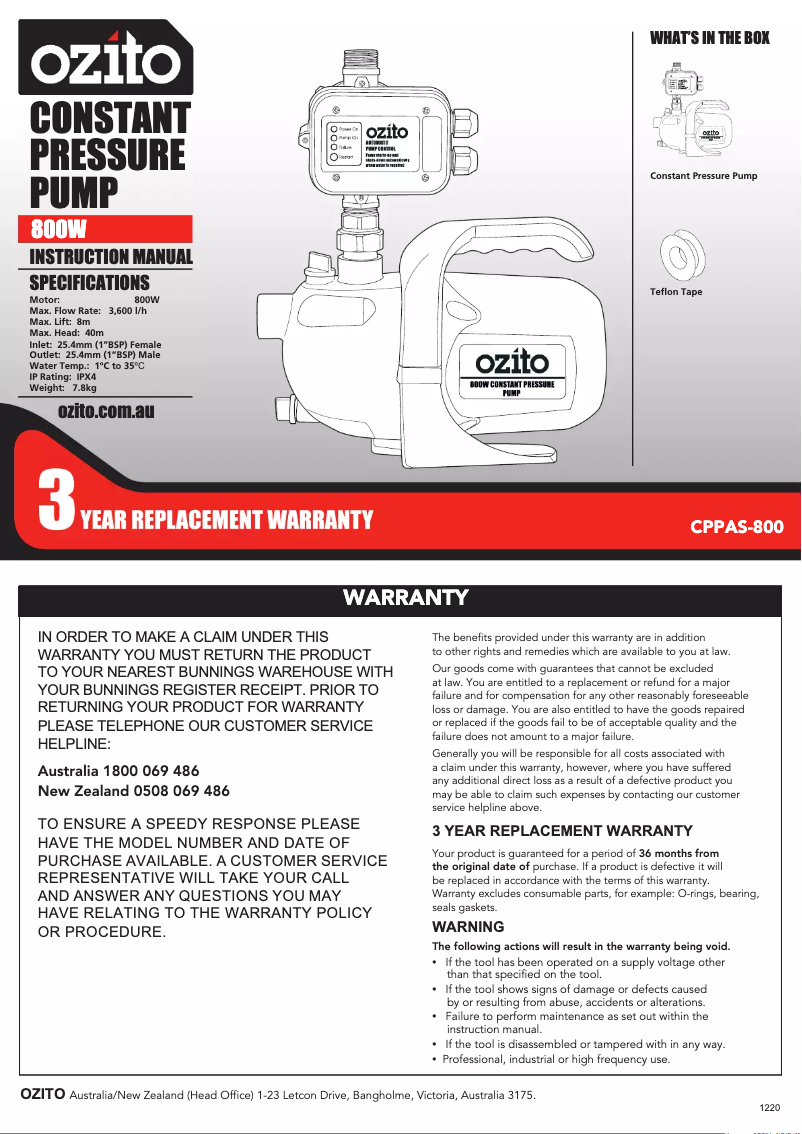Página nº 1 - Manual de usuario Ozito CPPAS-800