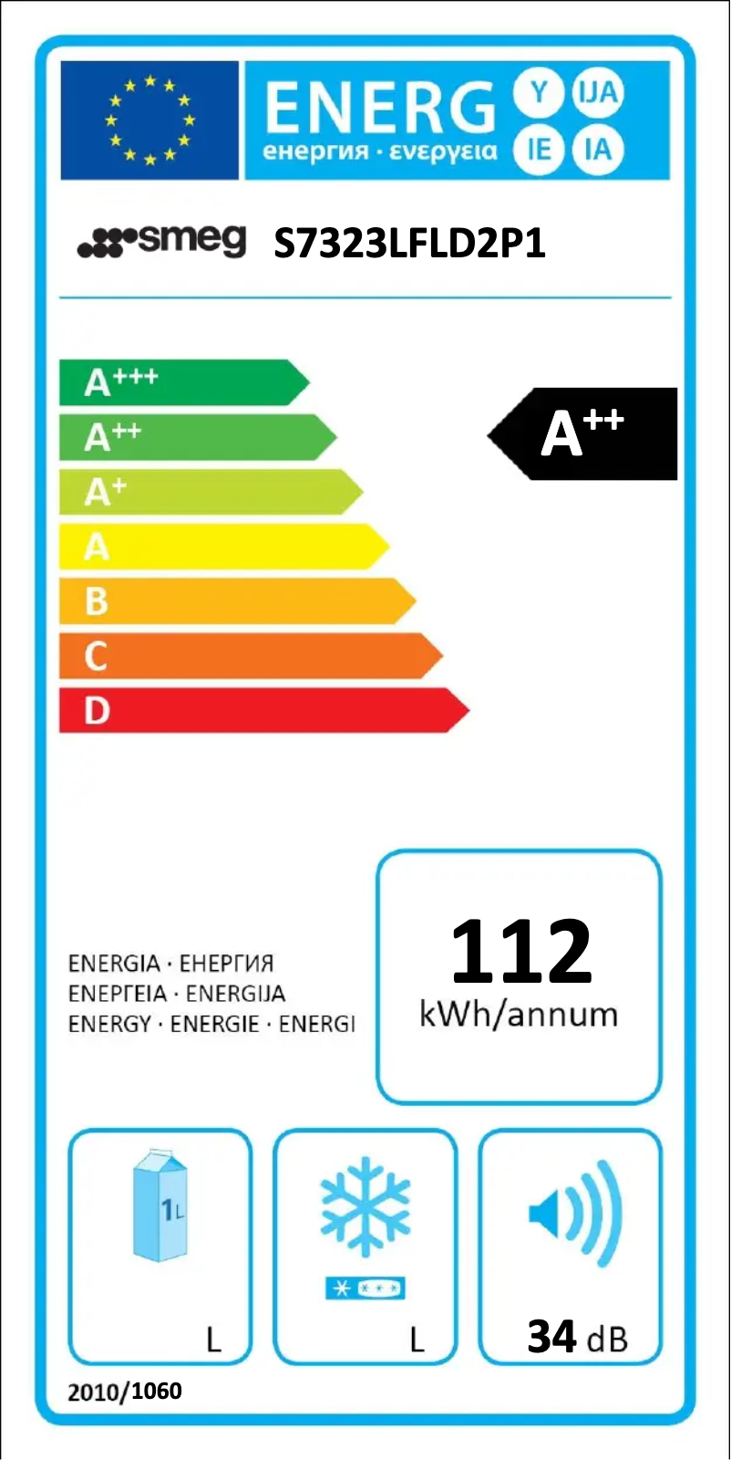 Página 1 del manual Etiqueta energética Smeg S7323LFLD2P1