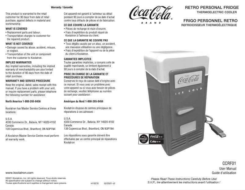Página 1 del manual Manual de usuario Coca-Cola CCRF01