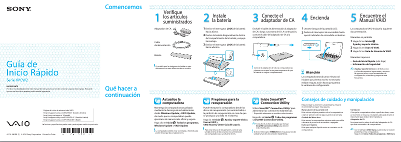 Página nº 1 - Guía de instalación Sony Vaio VPCW221AX