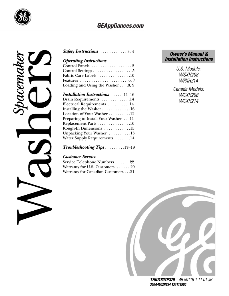 Imagen de la primera página del manual del dispositivo WCXH214AWW