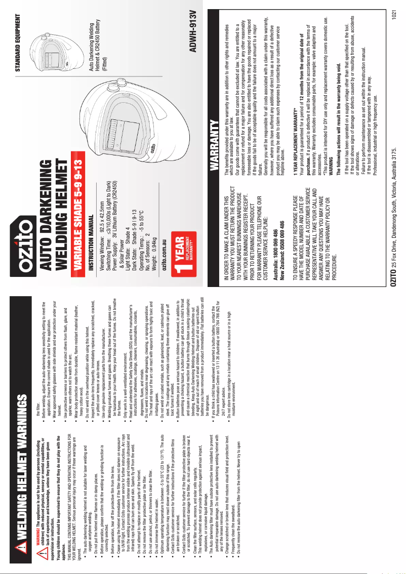 Página nº 1 - Manual de usuario Ozito ADWH-913V