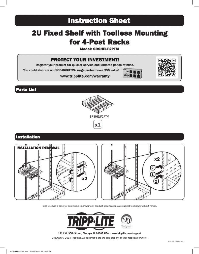 Imagen de la primera página del manual del dispositivo SRSHELF2PTM