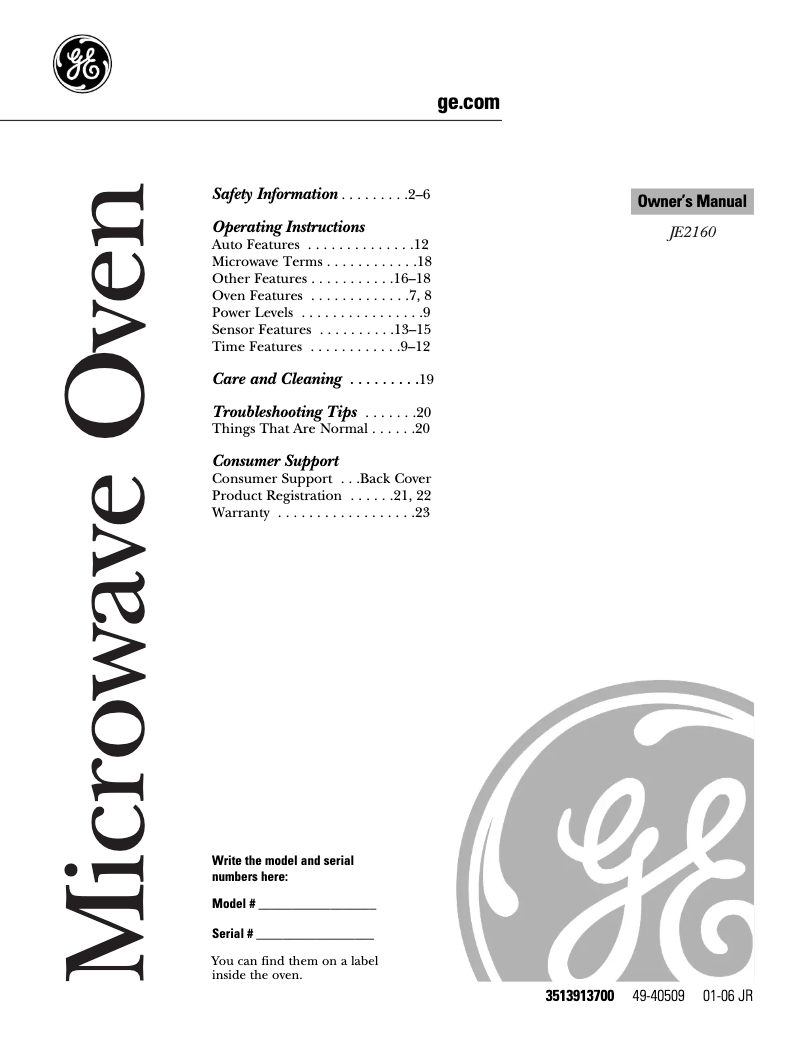 Página 1 del manual Manual de uso y mantenimiento GE Profile JE2160WF