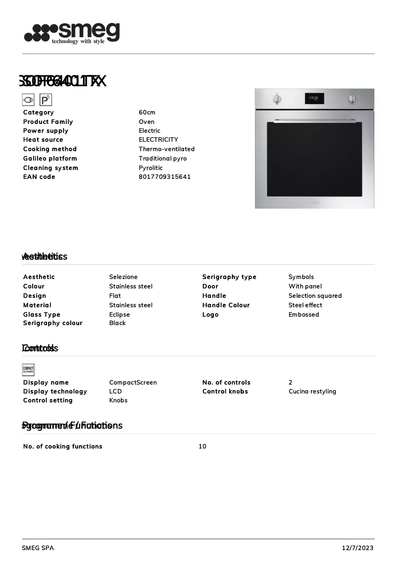 Página 1 del manual Ficha técnica Smeg SOP6401TX