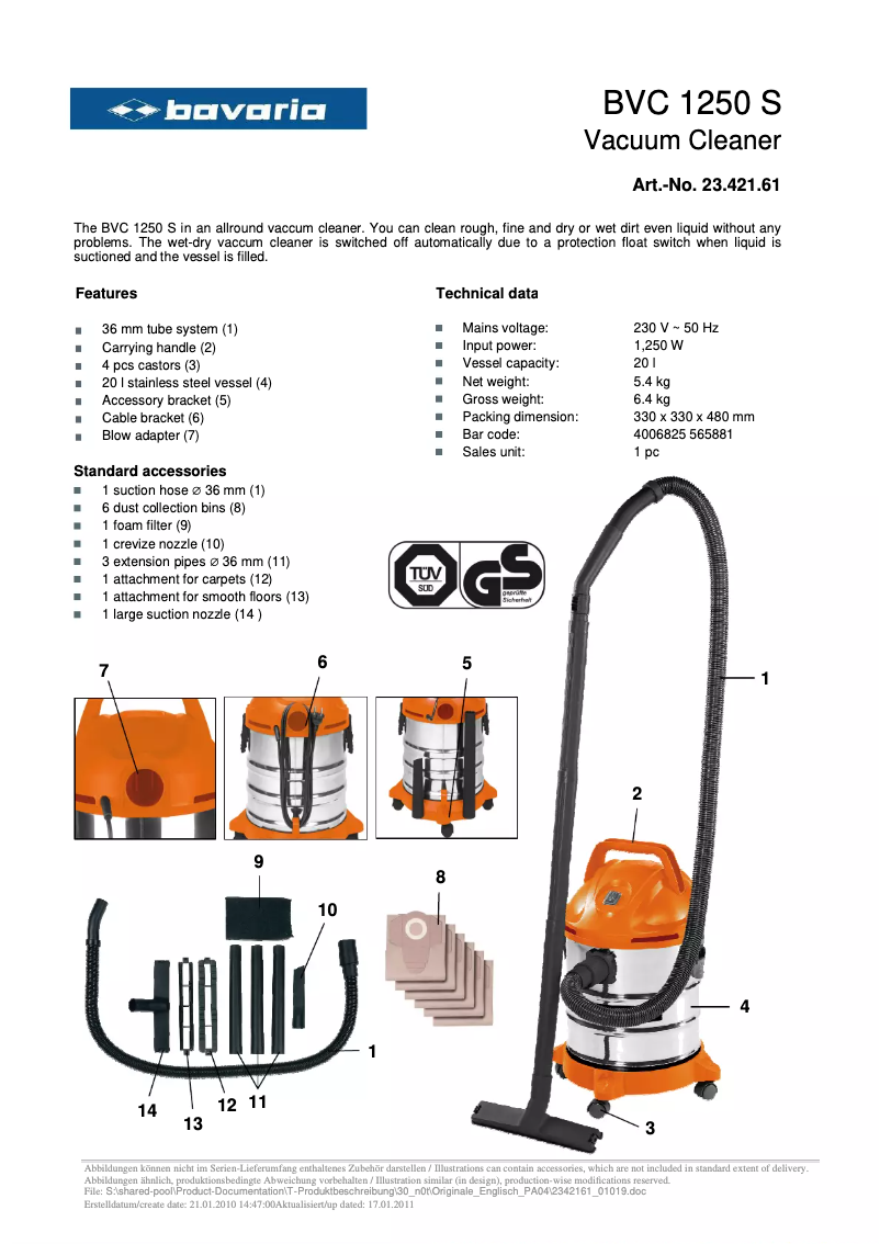 Página nº 1 - Ficha técnica Bavaria BVC 1250 S