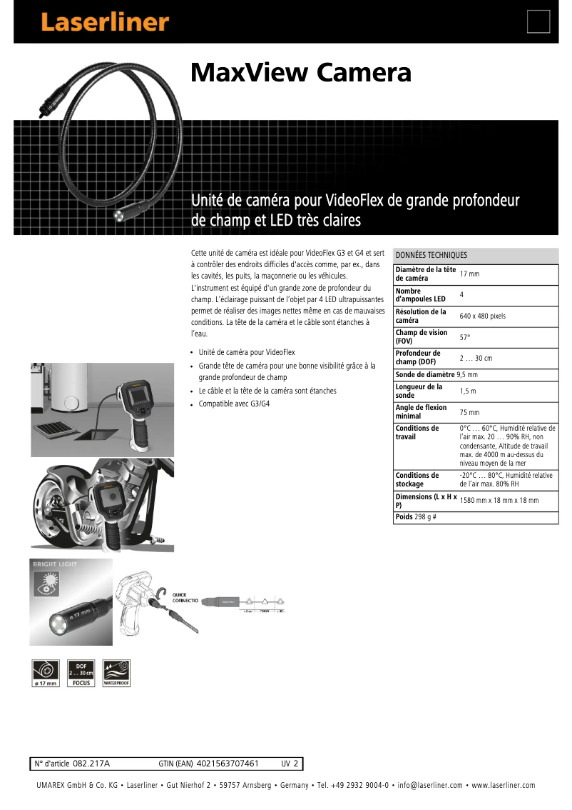 Página 1 del manual Ficha técnica Laserliner MaxView Camera