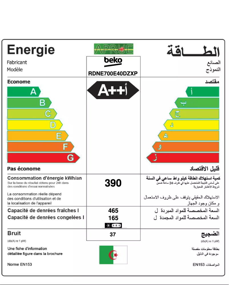 Página 1 del manual Etiqueta energética Beko RDNE700E40DZXP