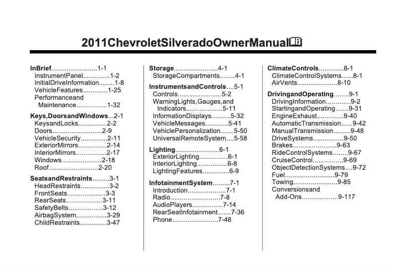 Página 1 del manual Manual de usuario Chevrolet Silverado 1500 (2011)