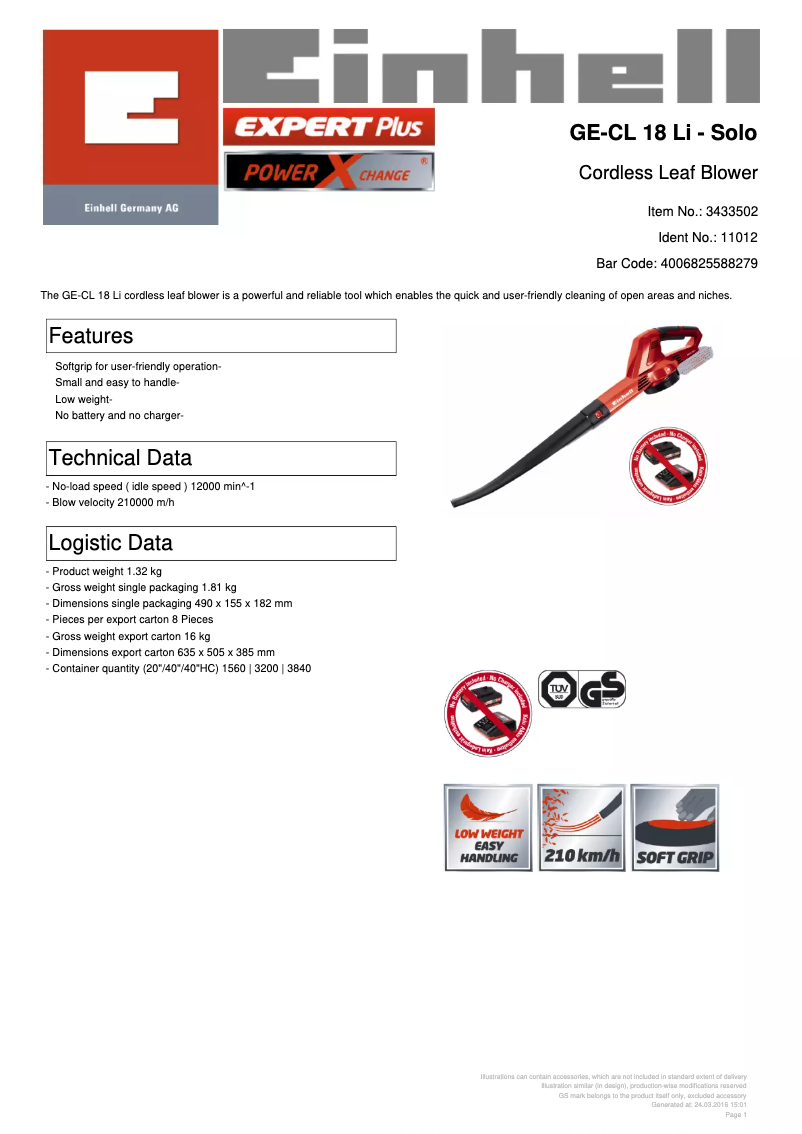 Imagen de la primera página del manual del dispositivo GE-CL 18 Li-Solo