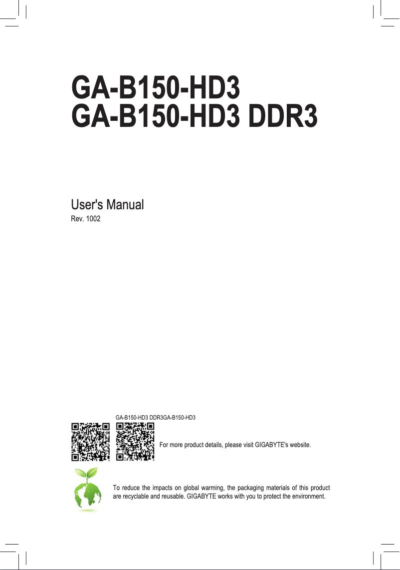 Imagen de la primera página del manual del dispositivo GA-B150-HD3 DDR3