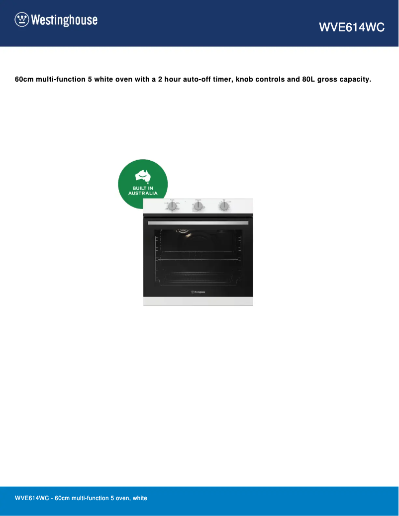 Página 1 del manual Ficha técnica Westinghouse WVE614WC