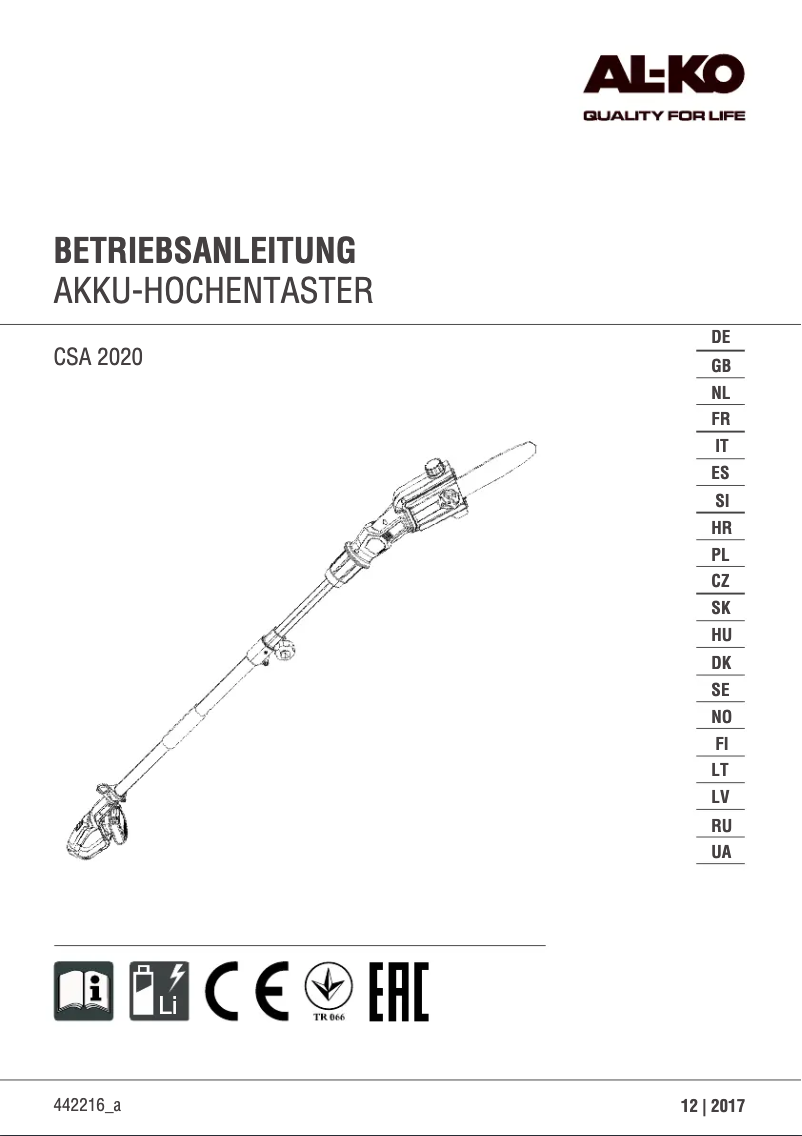 Página nº 1 - Manual de usuario AL-KO CSA 2020