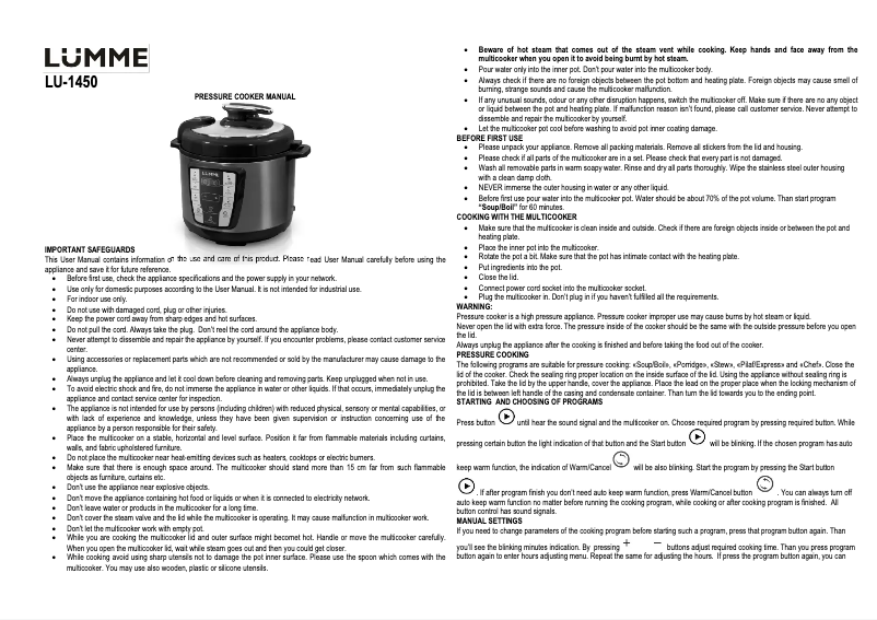 Imagen de la primera página del manual del dispositivo LU-1450