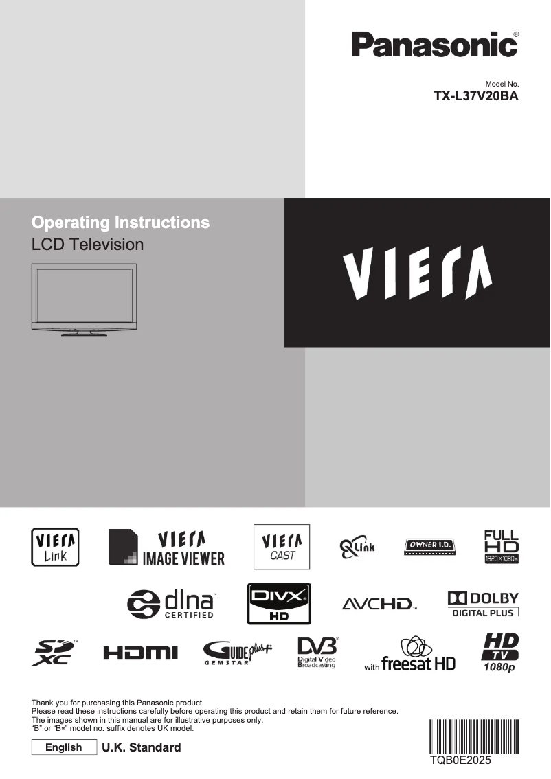 Página nº 1 - Manual de usuario Panasonic Viera TX-L37V20BA