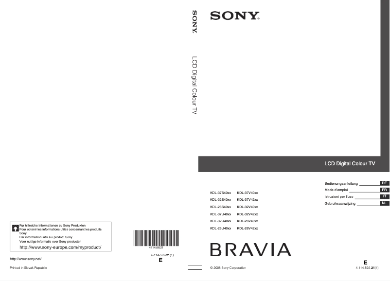 Página 1 del manual Manual de usuario Sony Bravia KDL-26S4000K