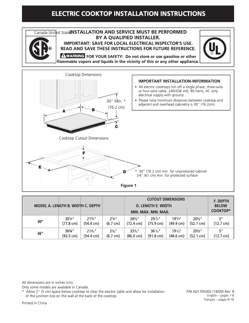 Página nº 1 - Guía de instalación Frigidaire FGEC3048UB