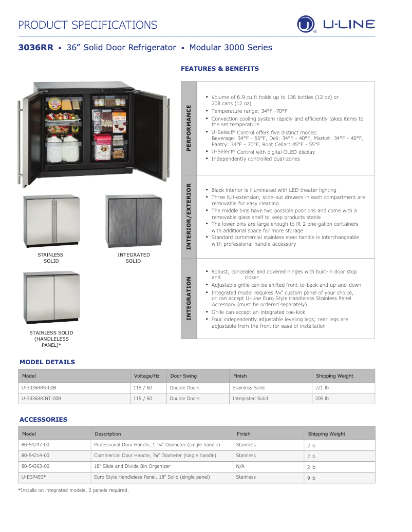 Página 1 del manual Ficha técnica U-Line U-3036RR