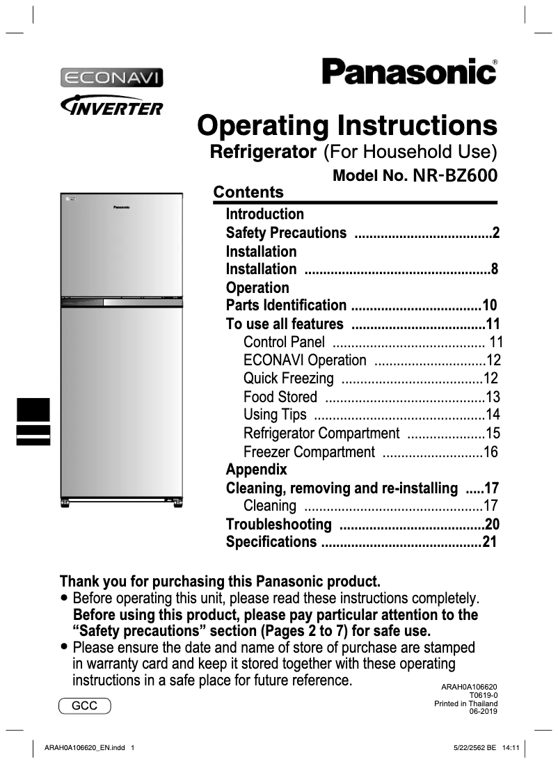 Imagen de la primera página del manual del dispositivo NR-BZ600PS