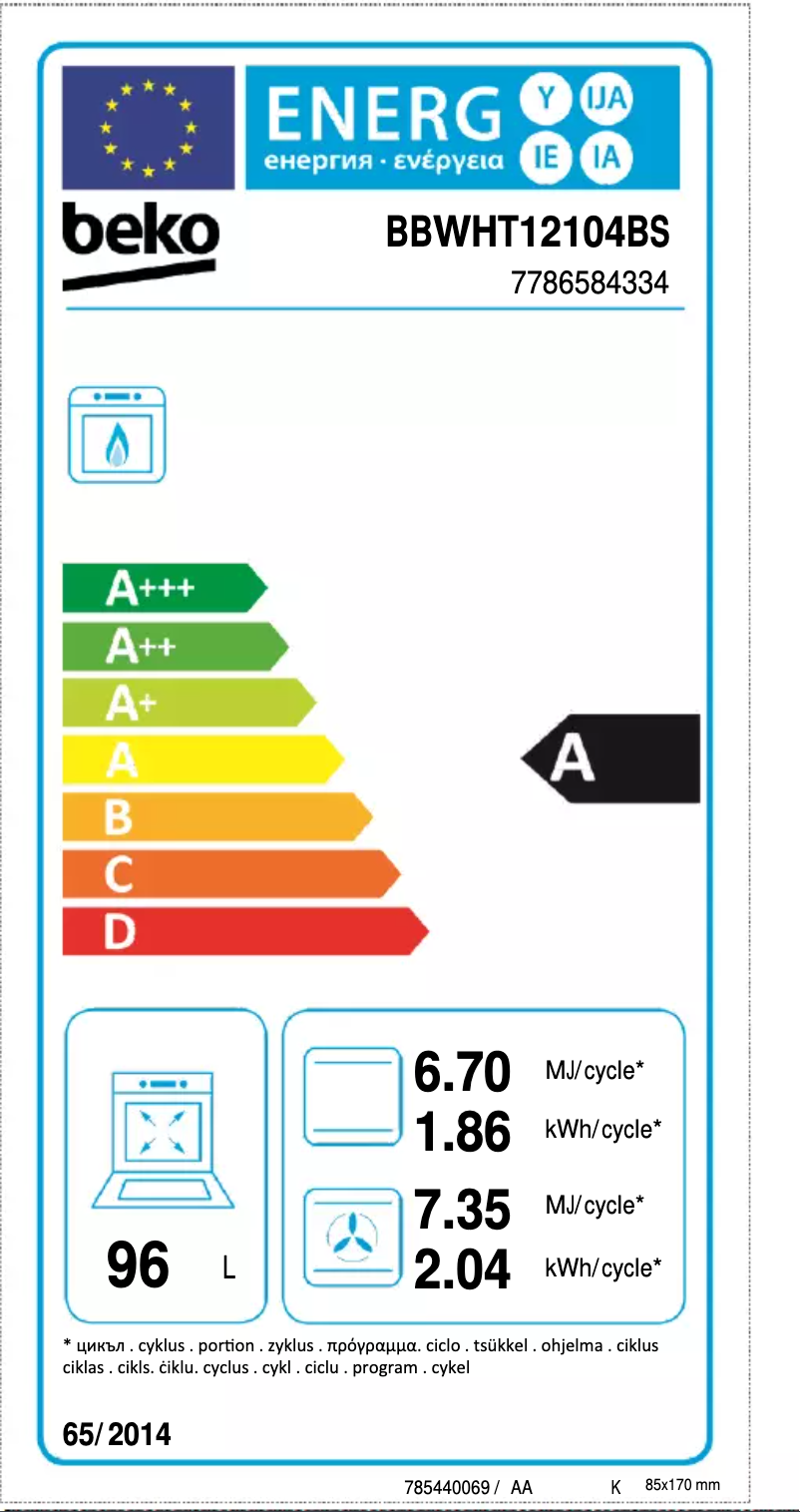 Página 1 del manual Etiqueta energética Beko BBWHT12104BS
