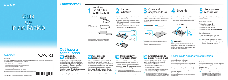Imagen de la primera página del manual del dispositivo Vaio VPCEA2TGX