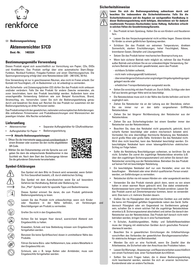 Página 1 del manual Manual de usuario Renkforce S7CD