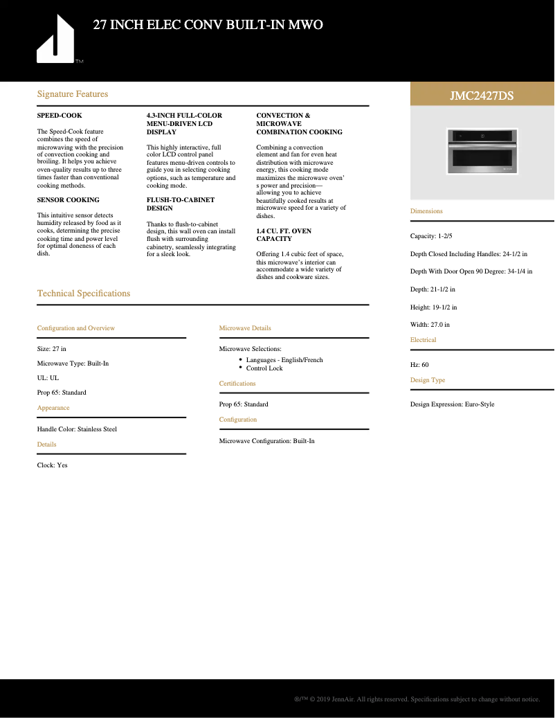 Página 1 del manual Ficha técnica KitchenAid JMC2427DS