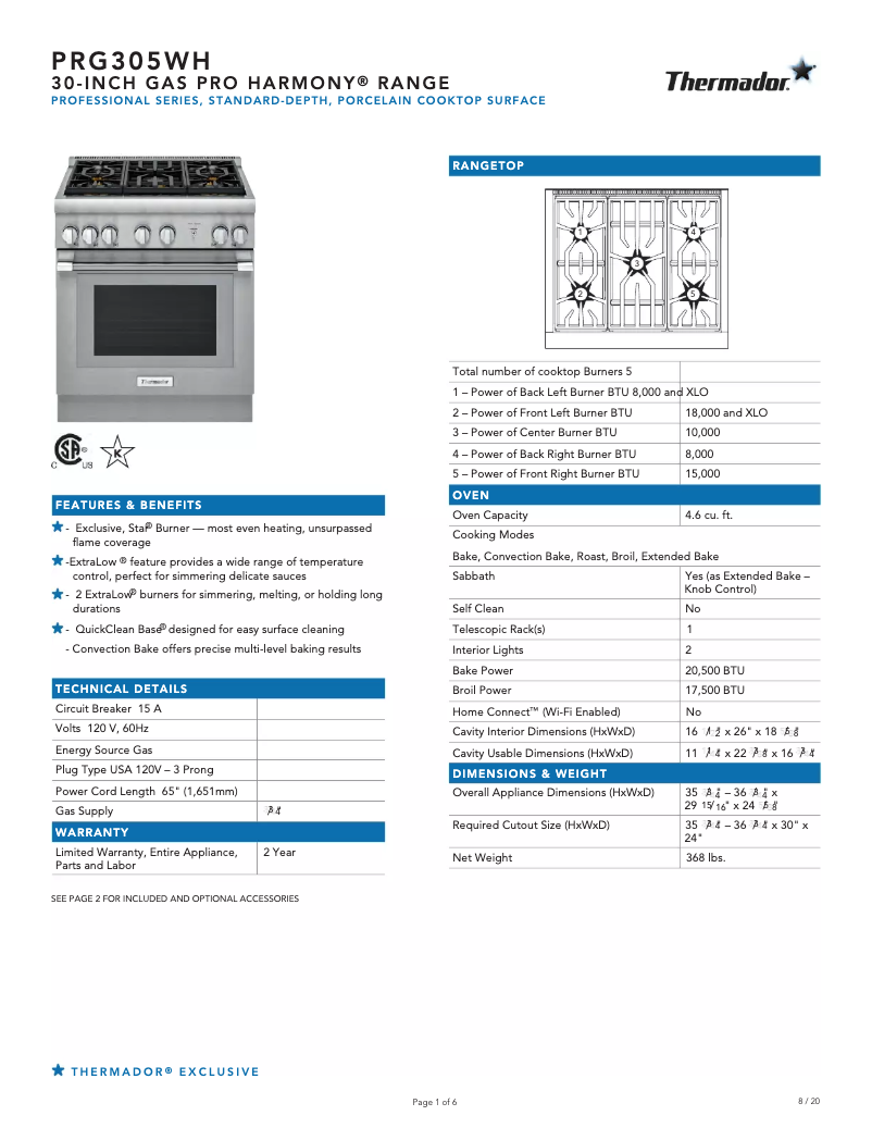 Imagen de la primera página del manual del dispositivo PRG305WH