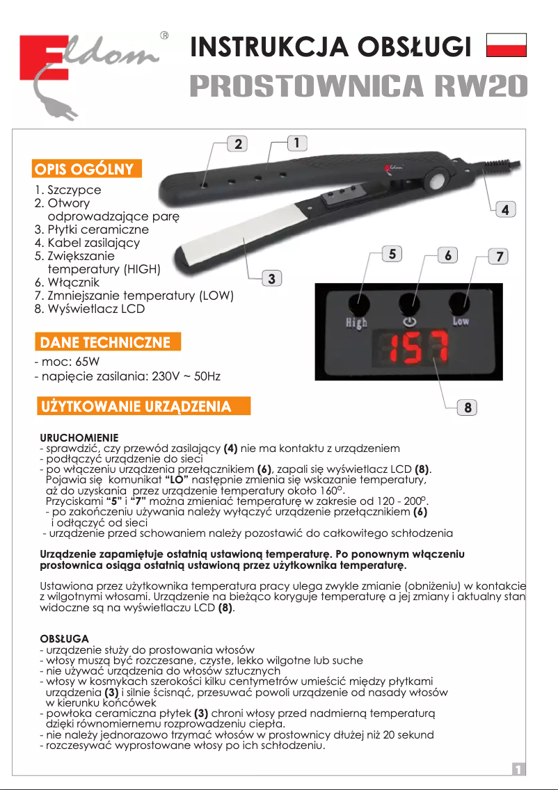 Página nº 1 - Manual de usuario Eldom RW20