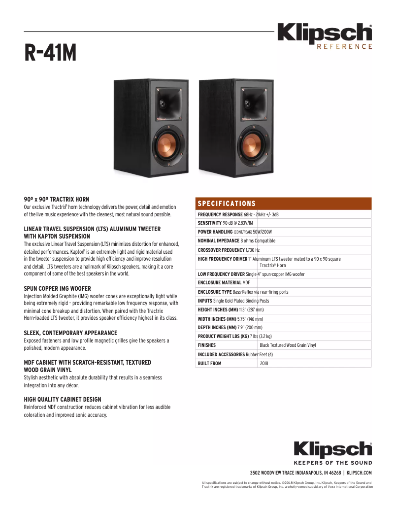 Página 1 del manual Ficha técnica Klipsch Reference R-41M